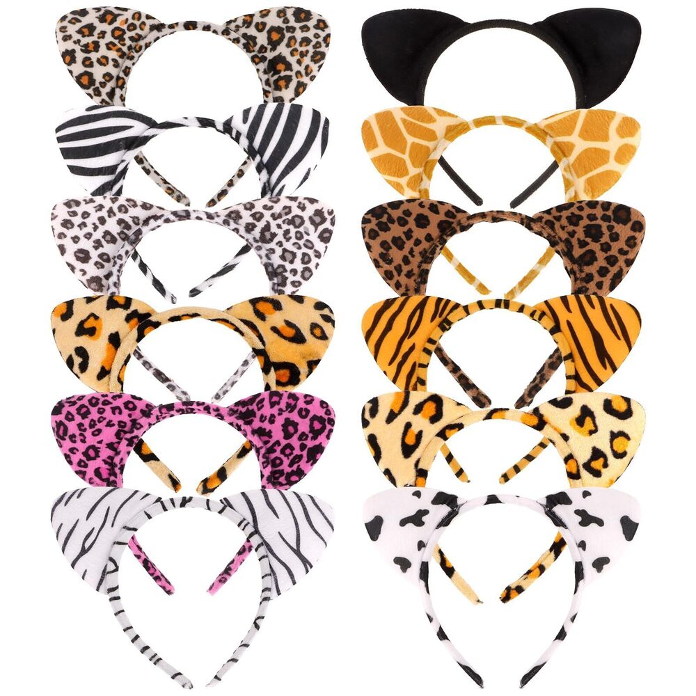 3080 12 Pcs Cat Ears Headbands Animal Ears and Horns Headband Plush